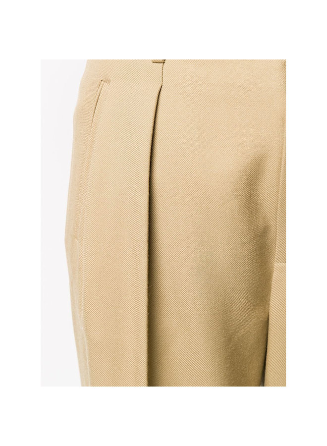 High Waisted Cropped Tailored Pants in Wool in Beige