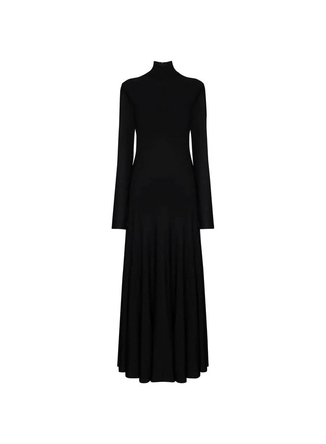 Long Turtleneck Fluid Dress in Black