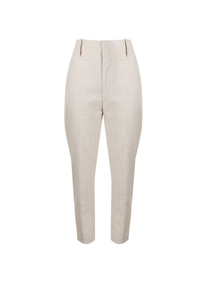 High Waisted Pants in Wool in Beige