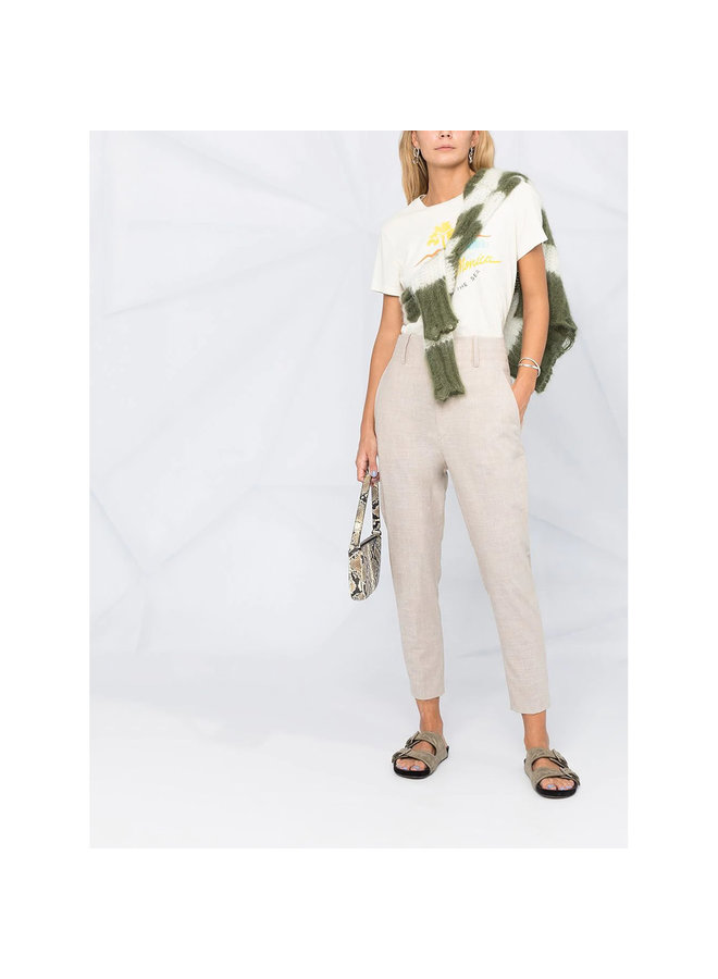 High Waisted Pants in Wool in Beige