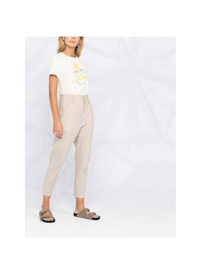 High Waisted Pants in Wool in Beige