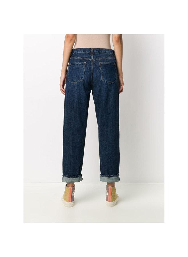 Boyfriend High Waist Denim Jeans in Dark Blue