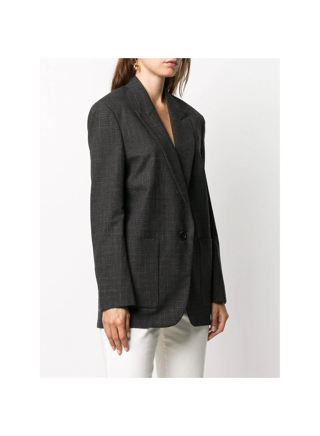 Oversized One Button Patterned Blazer Jacket in Black