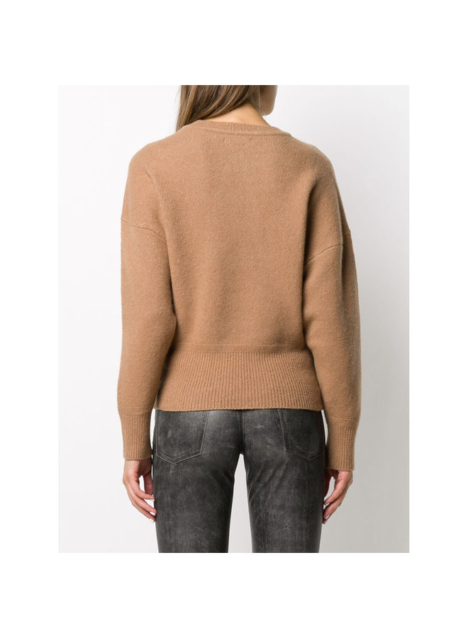 Round Neck Knitwear Top in Wool in Camel