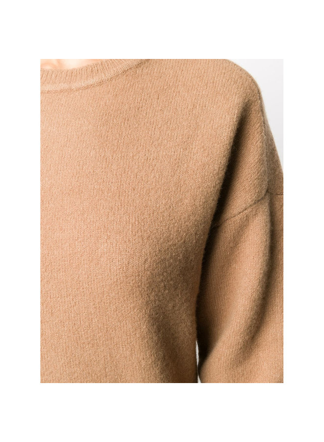 Round Neck Knitwear Top in Wool in Camel