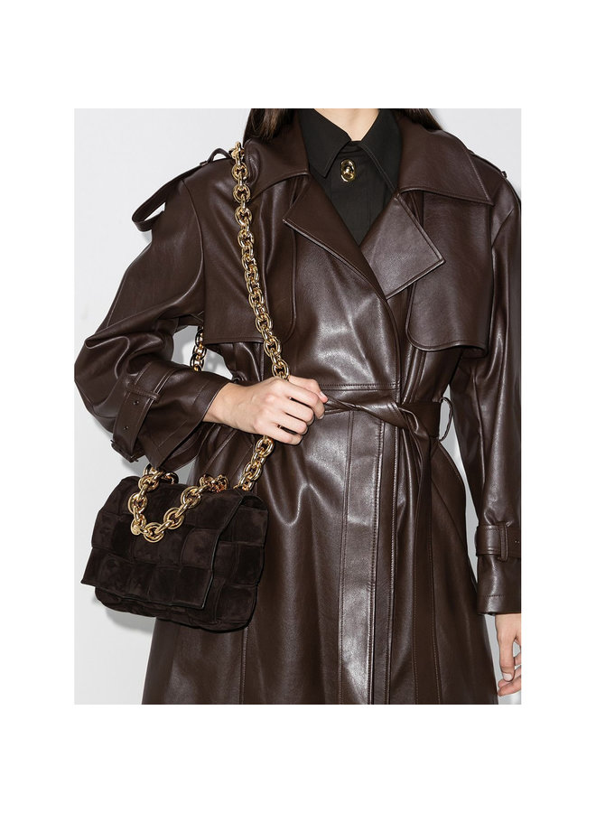 Cassette Chain Padded Shoulder Bag in Suede in Brown/Gold