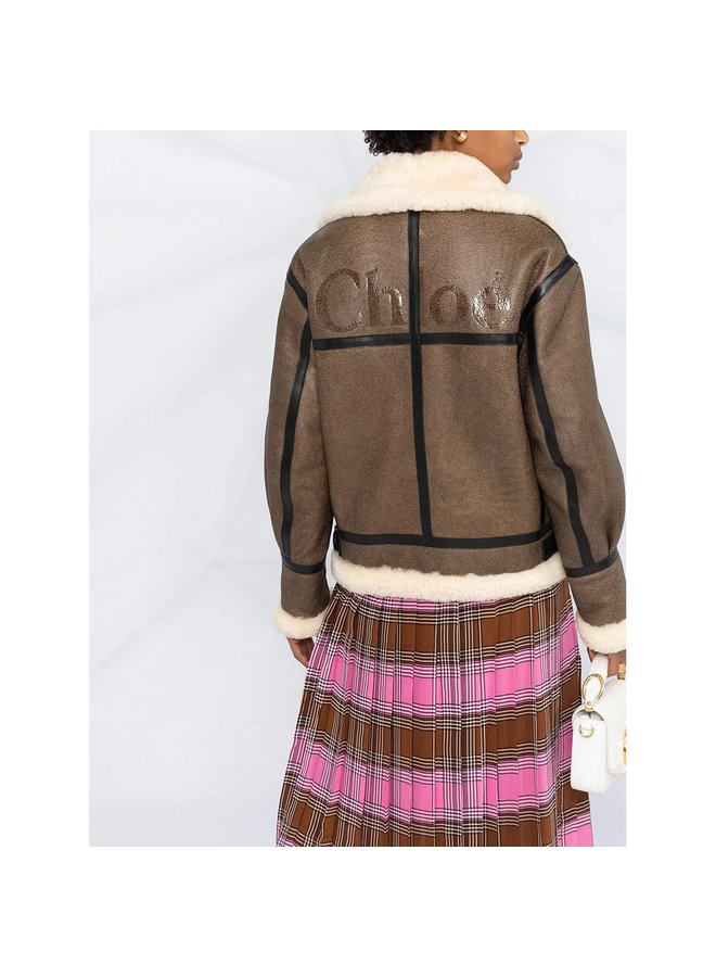 Short Coat in Shearling Leather in Brown