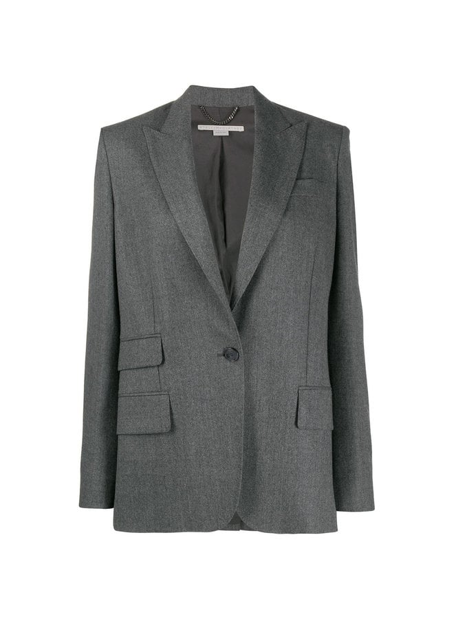 Single Breasted Blazer Jacket in Wool in Grey Melange