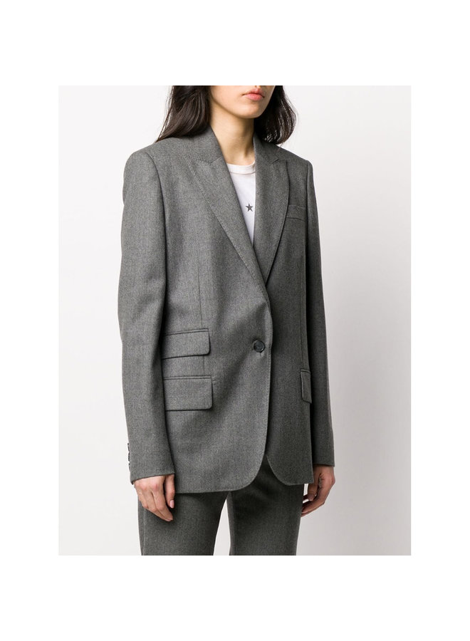 Single Breasted Blazer Jacket in Wool in Grey Melange