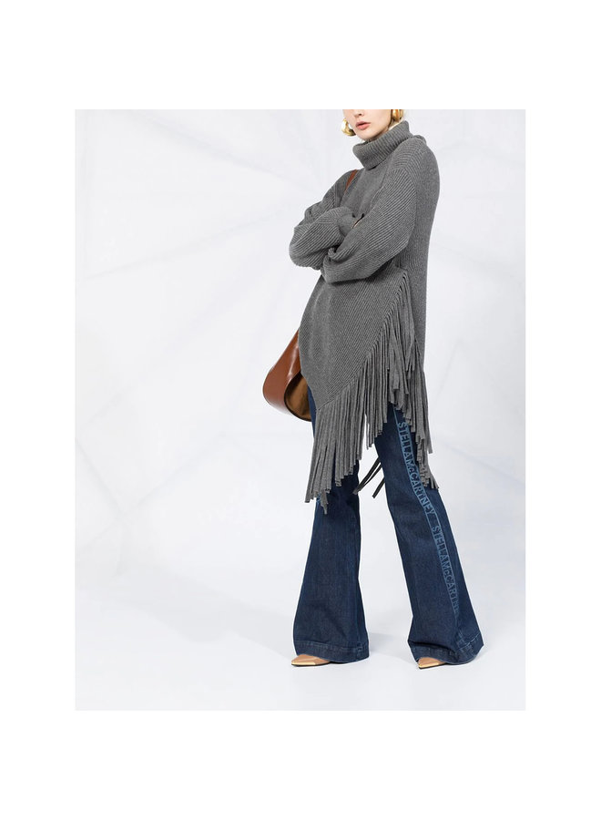 Knitwear Jumper with Fringes in Wool in Grey Melange