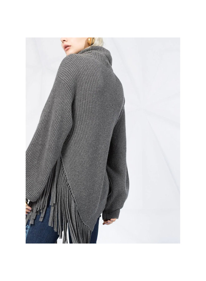 Knitwear Jumper with Fringes in Wool in Grey Melange
