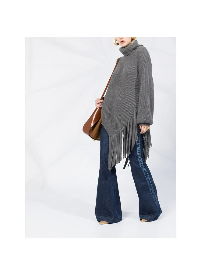 Knitwear Jumper with Fringes in Wool in Grey Melange