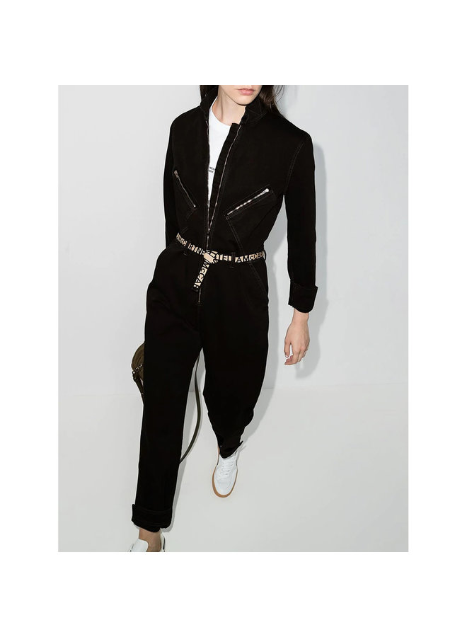 Full Length Jumpsuit in Denim in Black Washed