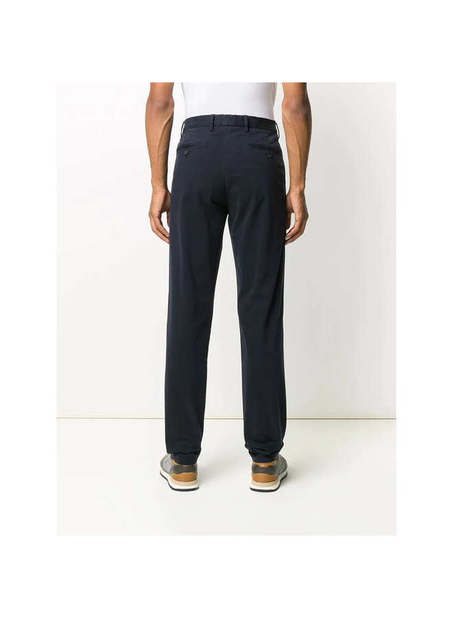 Straight Leg Casual Pants in Stretch Cotton in Navy