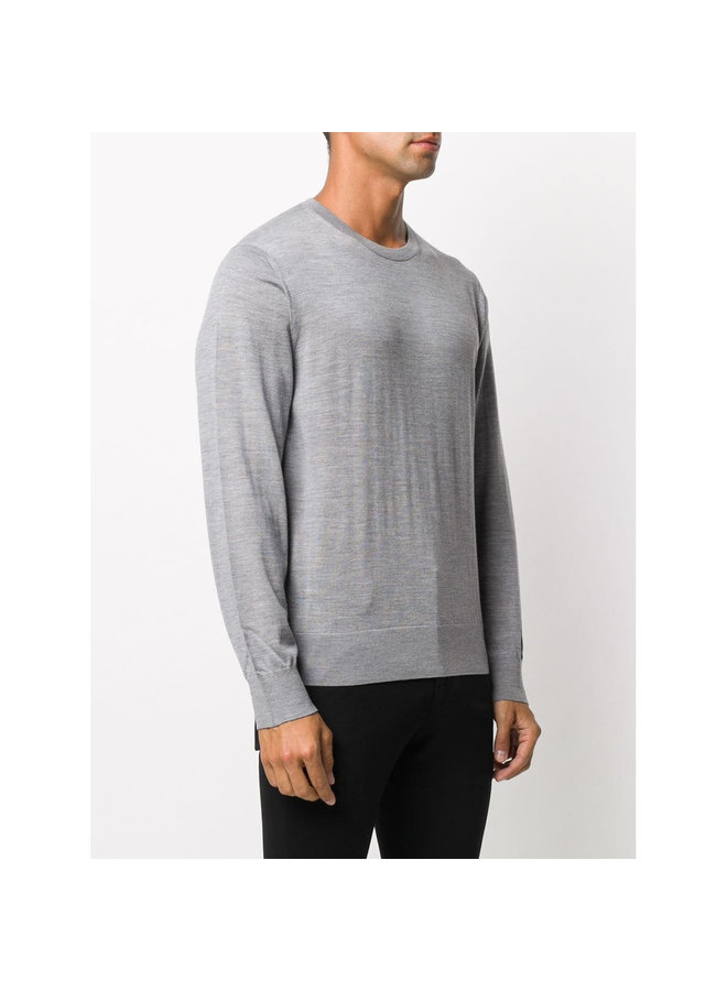 Crew Neck Knitwear Sweater in Wool in Light Grey