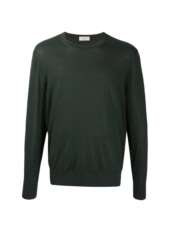 Crew Neck Knitwear Sweater in Wool in Dark Green