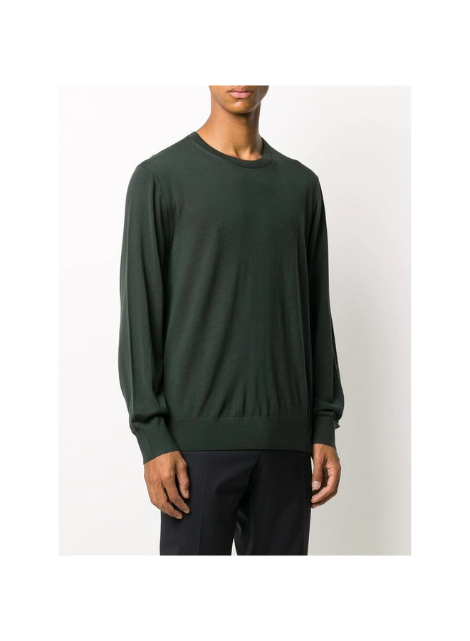 Crew Neck Knitwear Sweater in Wool in Dark Green