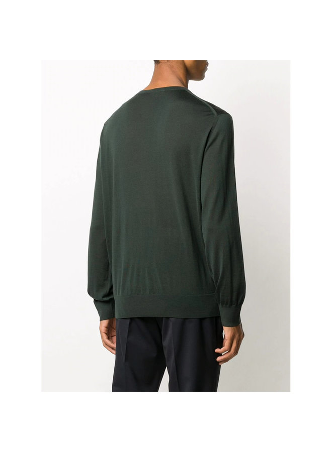 Crew Neck Knitwear Sweater in Wool in Dark Green