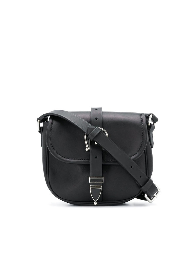 Rodeo Small Buckle Shoulder Bag in Leather in Black
