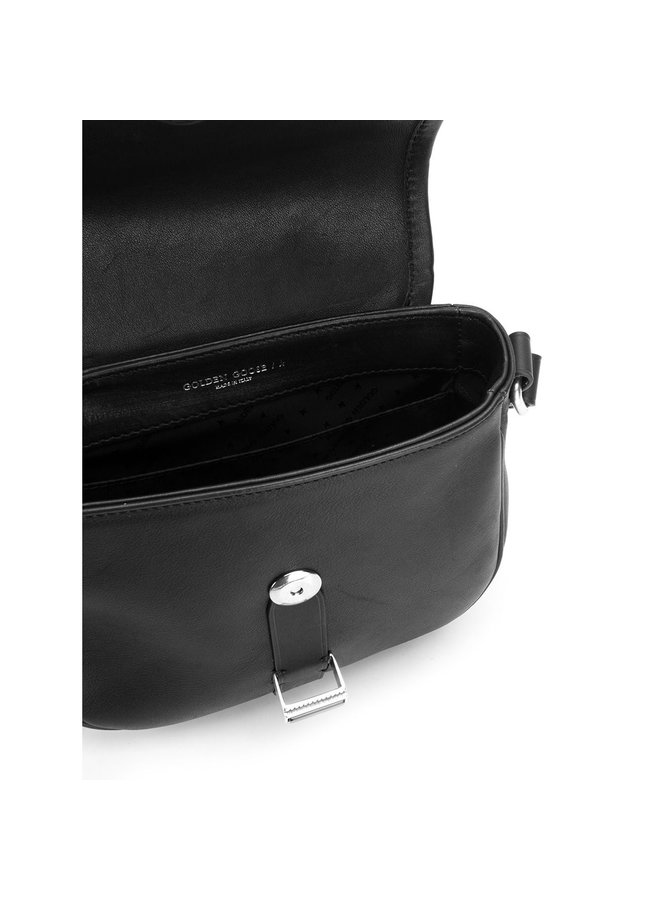 Rodeo Small Buckle Shoulder Bag in Leather in Black