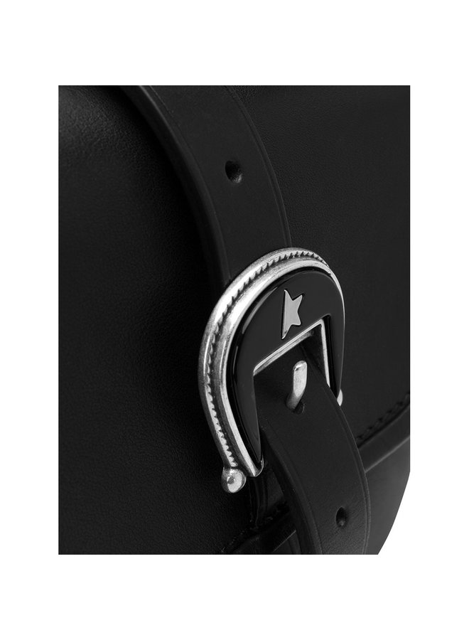 Rodeo Small Buckle Shoulder Bag in Leather in Black
