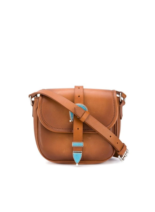 Rodeo Small Buckle Shoulder Bag in Leather in Camel