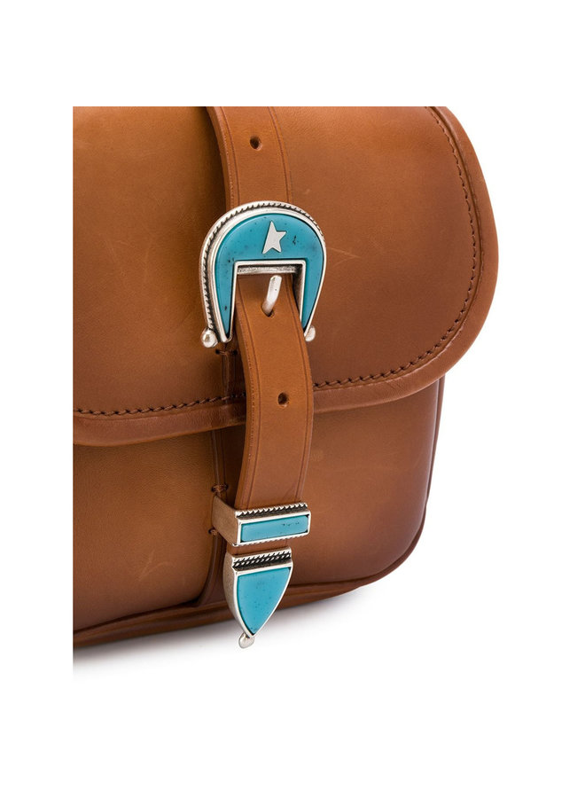Rodeo Small Buckle Shoulder Bag in Leather in Camel