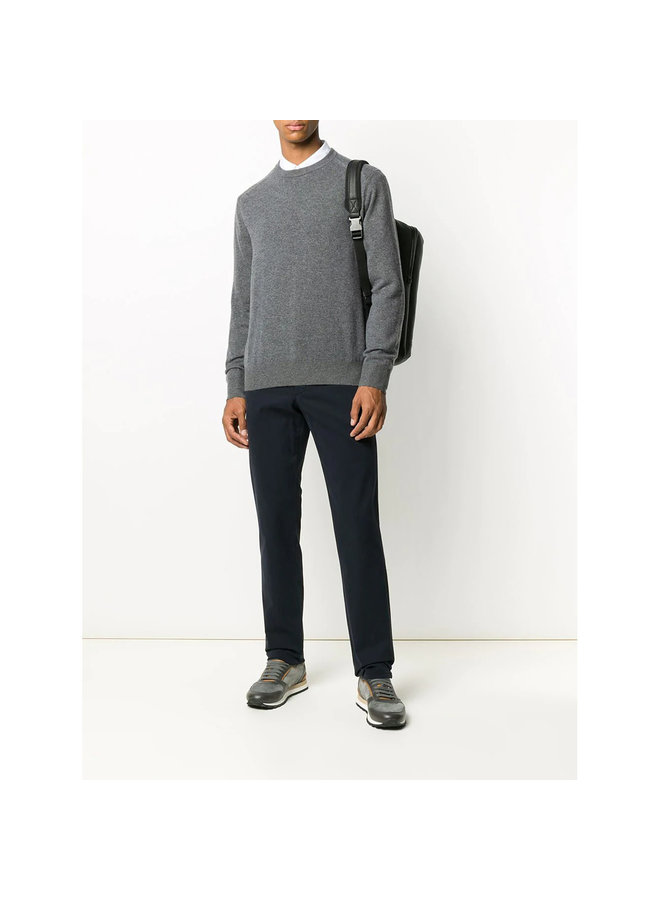 Straight Leg Casual Pants in Stretch Cotton in Navy