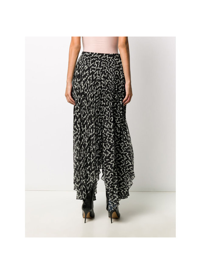 Midi Asymmetric Printed Skirt in Black