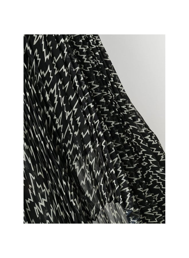 Midi Asymmetric Printed Skirt in Black