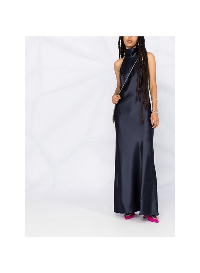 Long Gown in Silk Satin in Midnight Blue