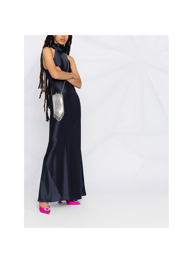 Long Gown in Silk Satin in Midnight Blue