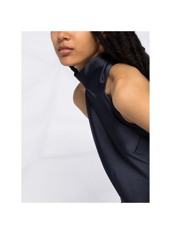 Long Gown in Silk Satin in Midnight Blue