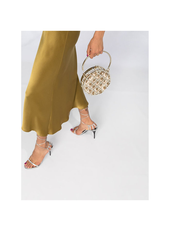 Midi Halterneck Dress in Satin in Safari Green