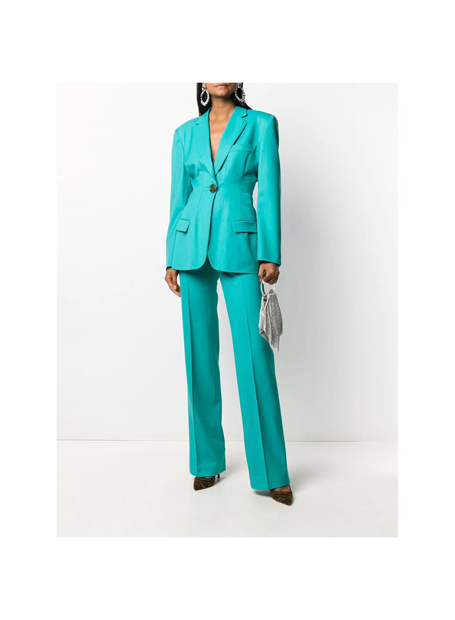 High Waist Tailored Pants in Wool in Peacock