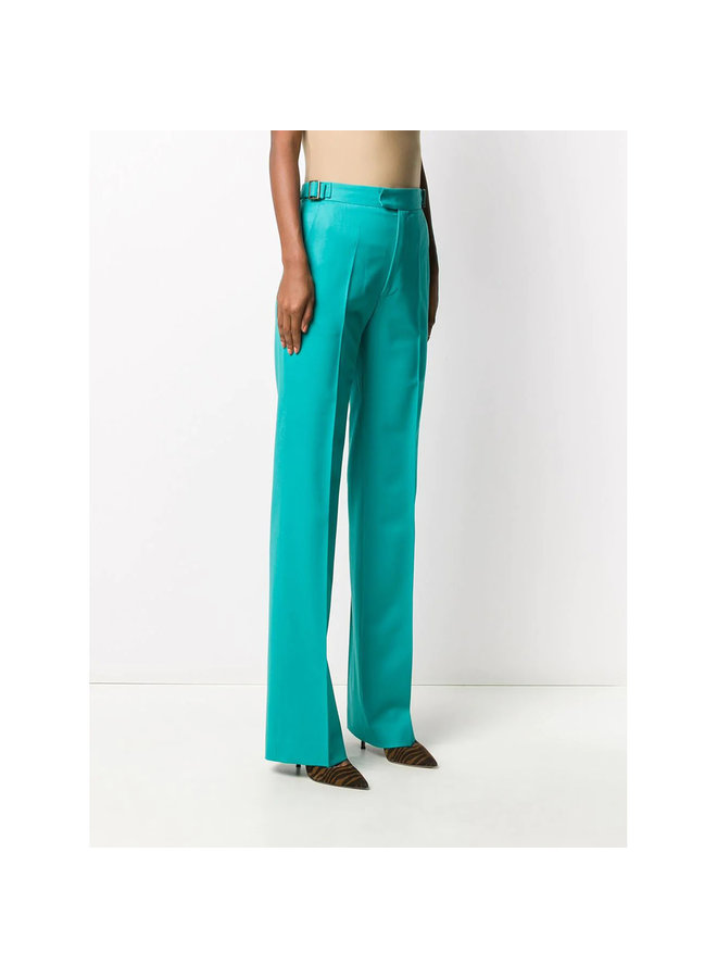 High Waist Tailored Pants in Wool in Peacock