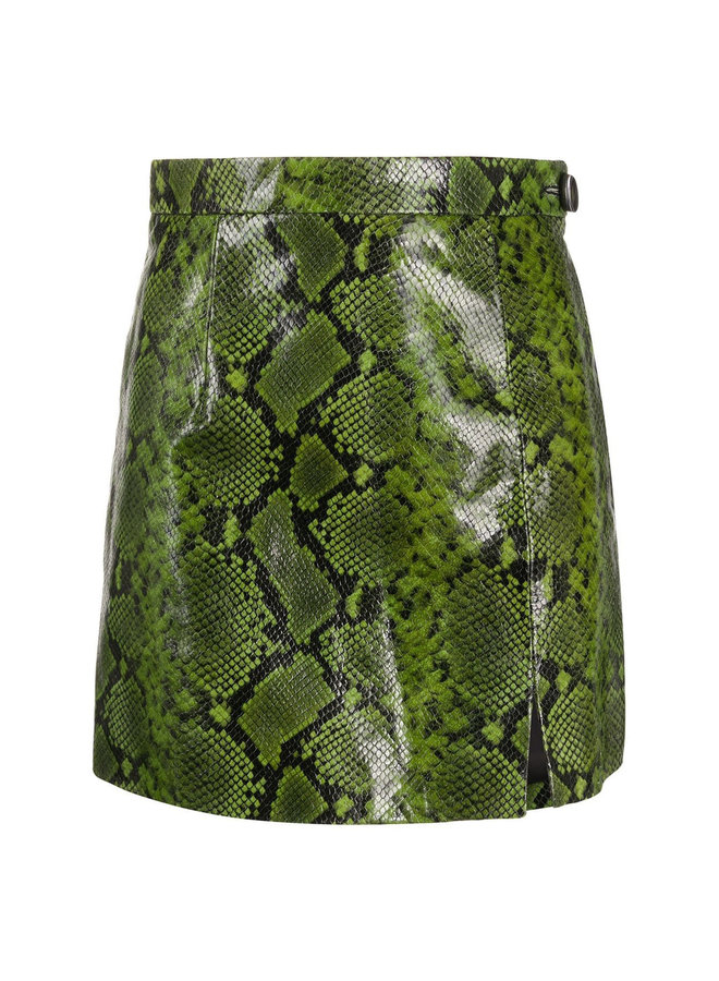 Mini Skirt in Snake Print Leather in Green