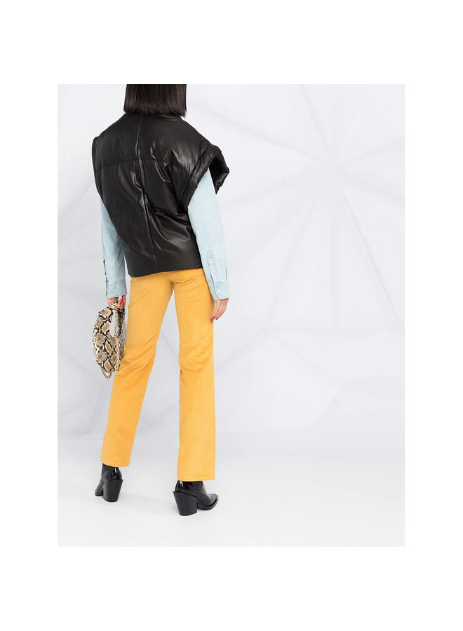 Padded Leather Gillet in Black