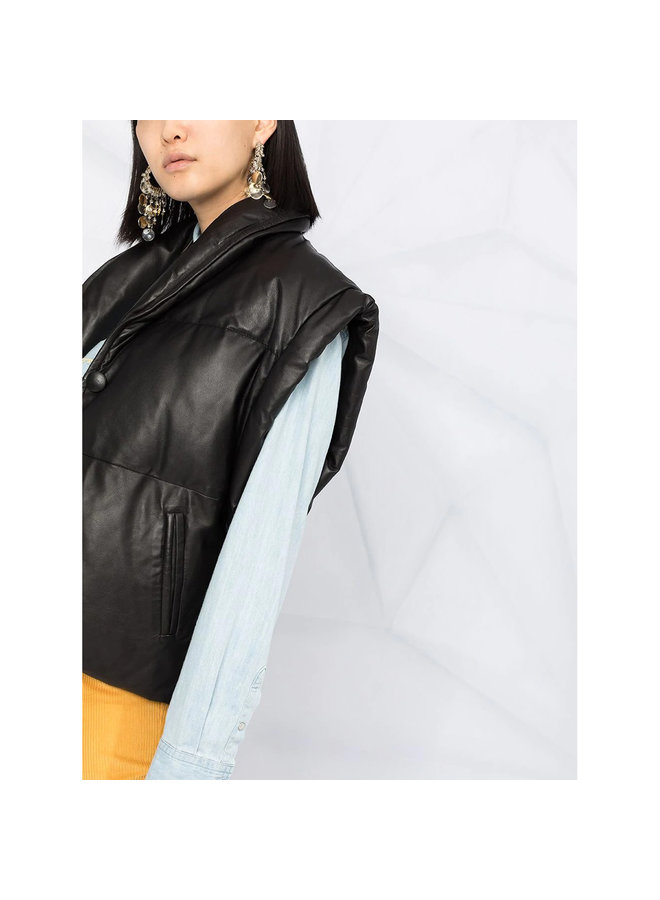 Padded Leather Gillet in Black