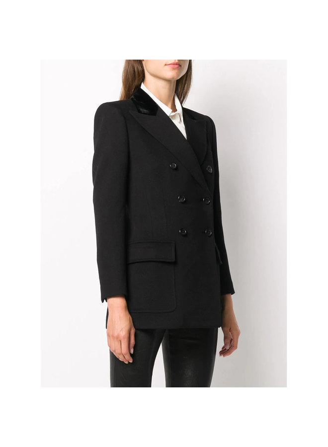 Double Breasted Blazer Jacket in Wool/Cashmere in Black