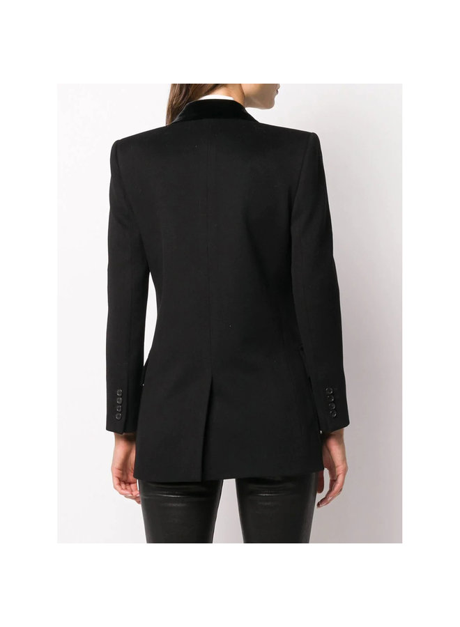 Double Breasted Blazer Jacket in Wool/Cashmere in Black