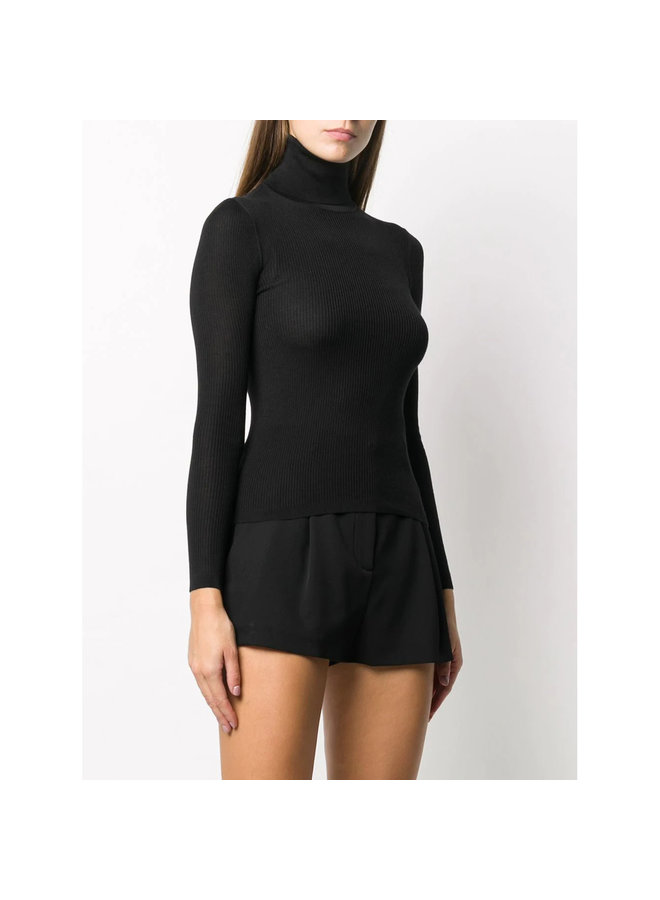 Fitted Turtleneck Knitted Top in Cashmere/Wool/Silk in Black