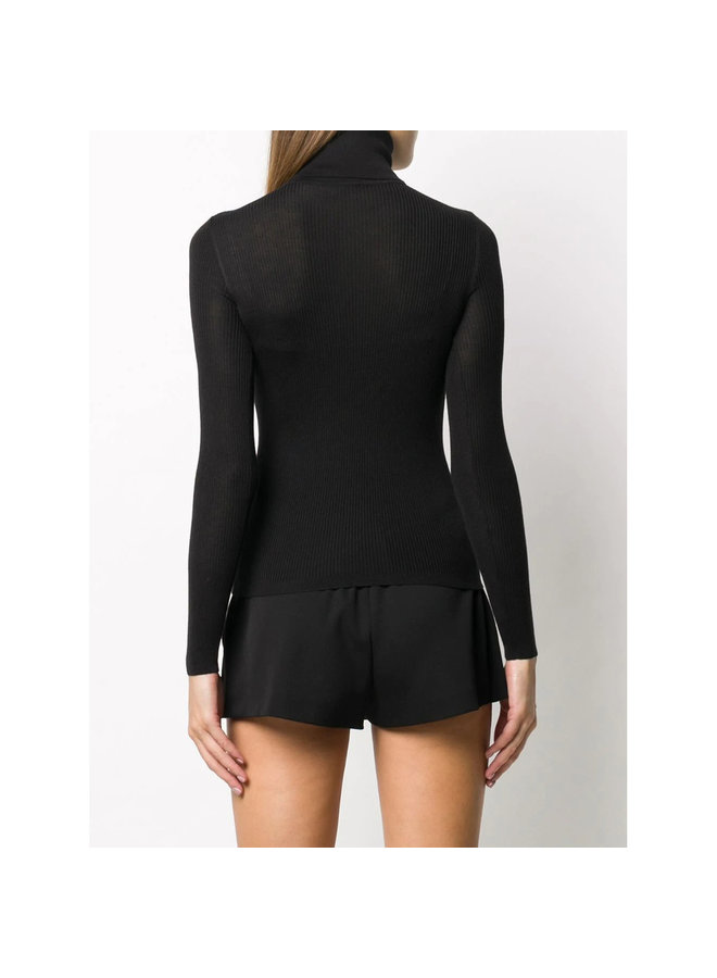 Fitted Turtleneck Knitted Top in Cashmere/Wool/Silk in Black