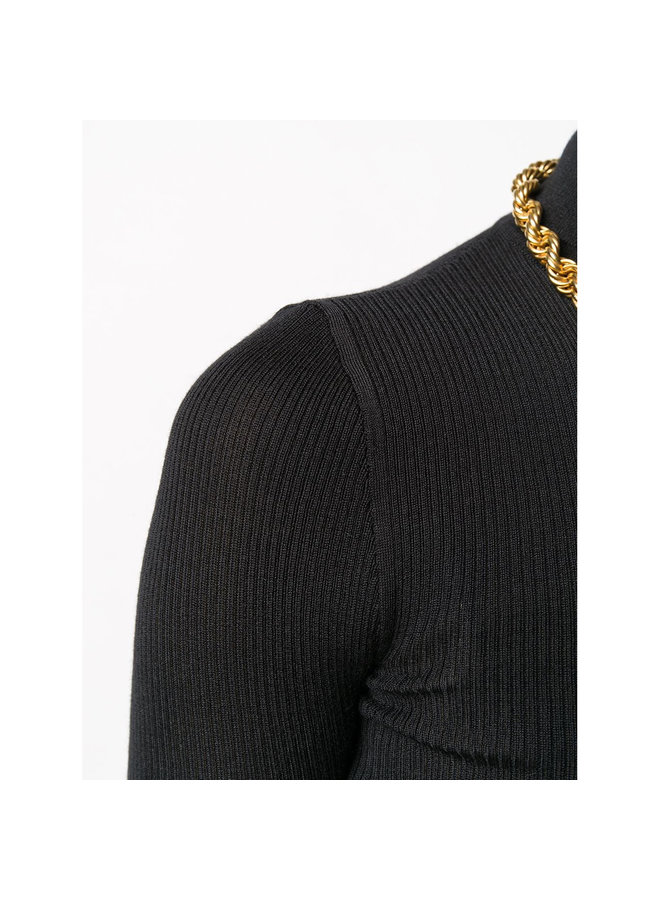 Fitted Turtleneck Knitted Top in Cashmere/Wool/Silk in Black