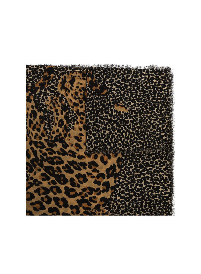 Leopard Printed Scarf in Wool in Beige/Black