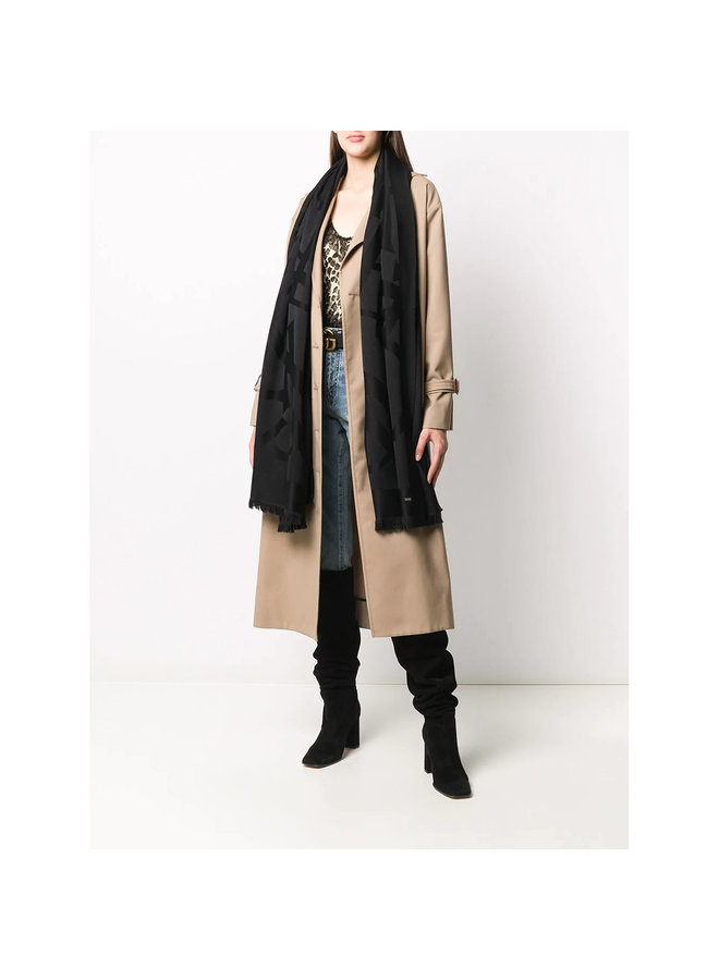 Monogram Logo Scarf in Wool in Black