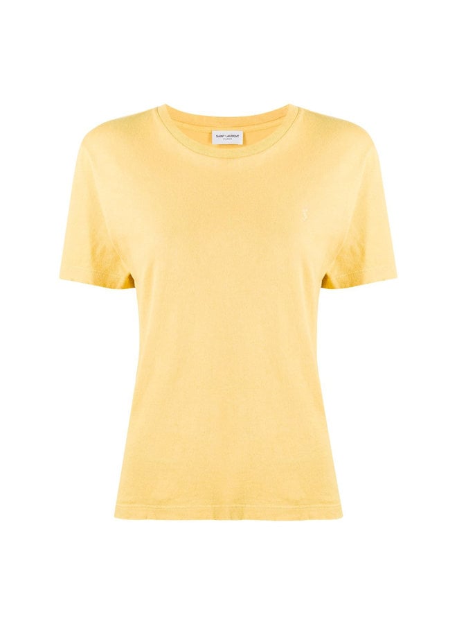 Monogram Embroidery T-shirt in Cotton in Moustarde