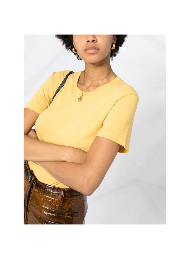 Monogram Embroidery T-shirt in Cotton in Moustarde