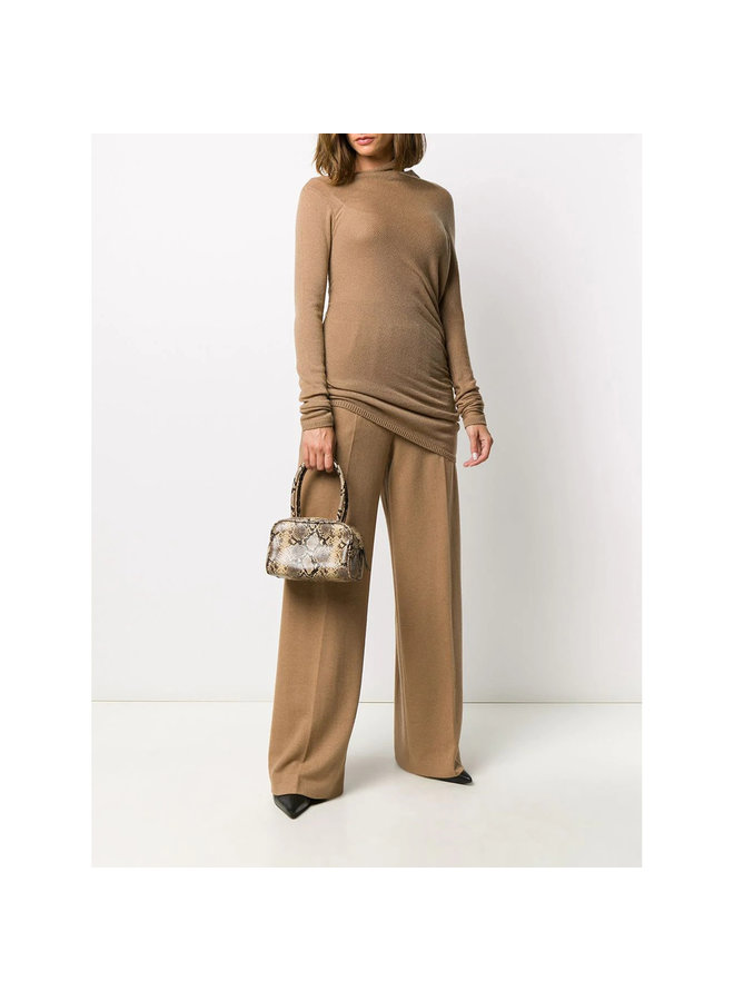 Asymmetric Draped Knit in Cashmere in Camel