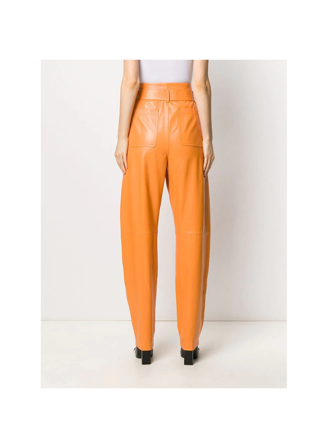 High Waisted Pants in Leather in Orange